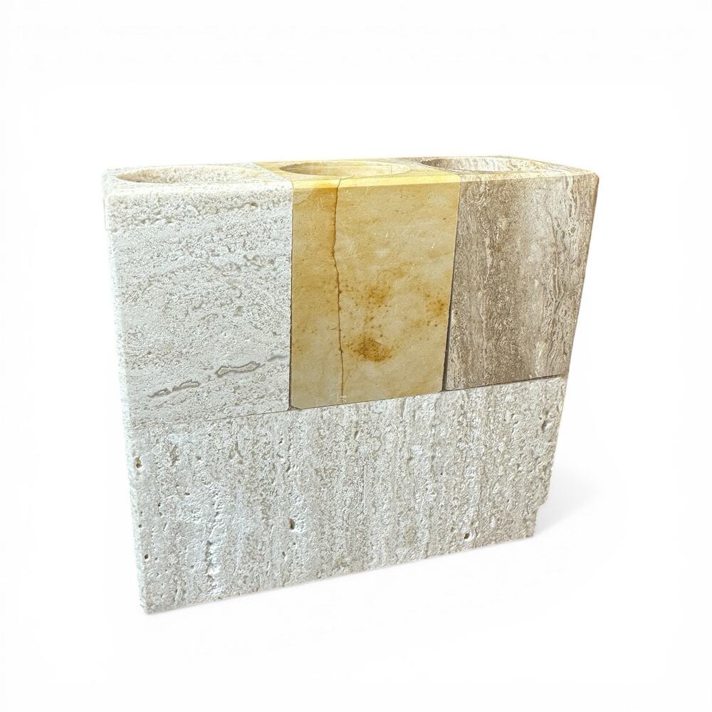 Luxury Travertine Marble Toothbrush Holder 3 Slot Heavy Stone Bathroom Spa Decor